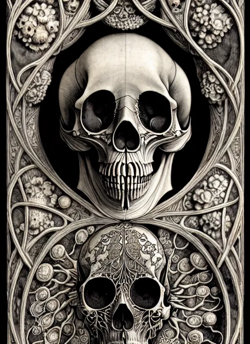 Image similar to art forms of nature by ernst haeckel, memento mori by arthur rackham, ornate antique porcelain beautiful skull mask, ultrasharp, photorealistic, hyperdetailed, octane render, polished, art nouveau, neo - gothic, gothic, intricate ornamental organic filigree, art nouveau botanicals, art forms of nature by ernst haeckel, horizontal symmetry, symbolist, visionary