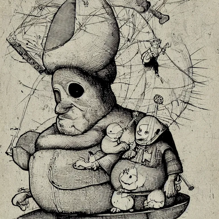 Image similar to vector graphic sticker design, humpty dumpty by hieronymus bosch, kim jung gi