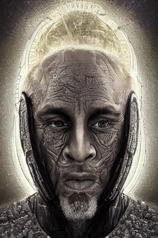 Prompt: cinematic portrait of an Putin. Centered, uncut, unzoom, symmetry. charachter illustration. Dmt entity manifestation. Surreal render, ultra realistic, zenith view. Made by hakan hisim feat cameron gray and alex grey. Polished. Inspired by patricio clarey, heidi taillefer scifi painter glenn brown. Slightly Decorated with Sacred geometry and fractals. Extremely ornated. artstation, cgsociety, unreal engine, ray tracing, detailed illustration, hd, 4k, digital art, overdetailed art. Intricate omnious visionary concept art, shamanic arts ayahuasca trip illustration. Extremely psychedelic. Dslr, tiltshift, dof.  64megapixel. complementing colors. Remixed  by lyzergium.art feat binx.ly and machine.delusions. zerg aesthetics. Trending on artstation, deviantart