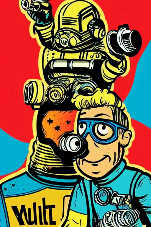 Image similar to fallout 7 6 retro futurist illustration art by butcher billy, sticker, colorful, illustration, highly detailed, simple, smooth and clean vector curves, no jagged lines, vector art, smooth andy warhol style