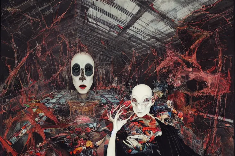 Image similar to The physical impossibility of death, in a brutalist architecture space ship, gothic, rich deep colours, creepy, diabolical, dark, mystical, intrincate, maximalism, painted by Francis bacon, Adrian ghenie, James jean and Petra cortright part by Gerhard Richter, part by Takato Yamamoto. 8k masterpiece