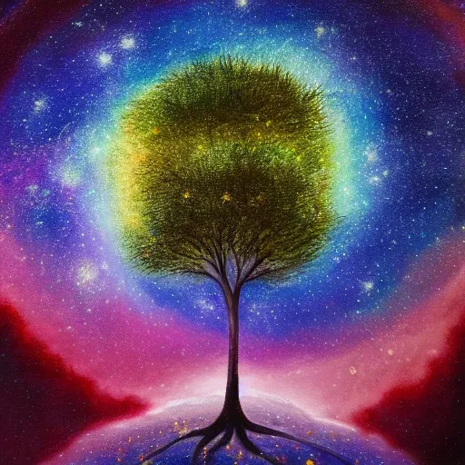 Image similar to tree of life, Galaxy Sky, A beautiful painting,4k, high detail, fantasy, high quality, high details,