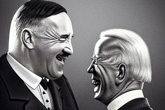 Image similar to “ very very intricate photorealistic photo of hitler and joe biden laughing together, detailed natural lighting, award - winning crisp details ”