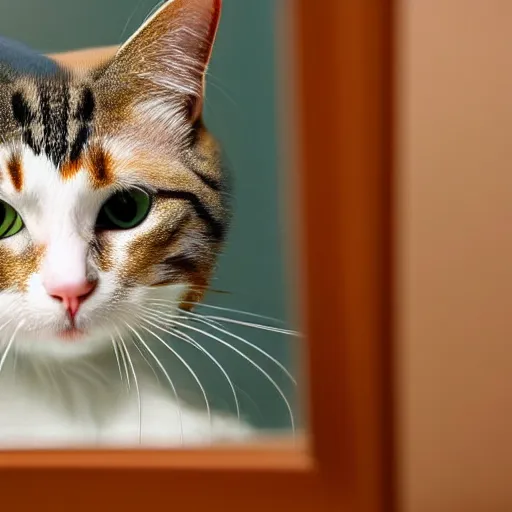 Prompt: a cat looking at himself inside the mirror