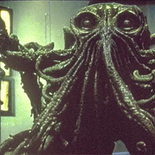 Image similar to a film still of Cthulhu in a David Cronenberg's film