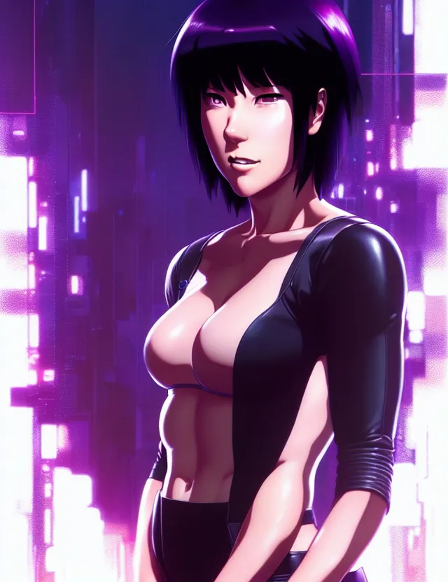 Image similar to a fullbody portrait of motoko kusanagi the major ghost in the shell : : stand alone complex, under repairs, maintenance : : by ilya kuvshinov, rossdraws, artgerm, sola digital arts, anti aliasing, raytracing : :