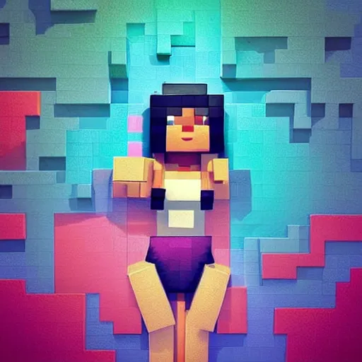 Image similar to minecraft peaceful scene with one subject. nicki minaj famous rapper beautiful. IN MINECRAFT. Curvy beautiful blocky female. artgerm rossdraws. minecraft voxel art.