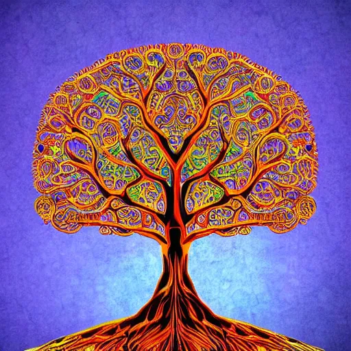 Image similar to the tree of knowledge, the tree of life, amazing art, organic complexity, digital art, incredible details, intrincate details, polygons, smooth network, colorful