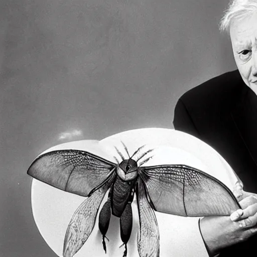 Image similar to Sir David Attenborough holding Mothman