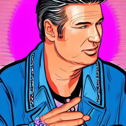 Image similar to retrowave splintered very strange portrait of alec baldwin