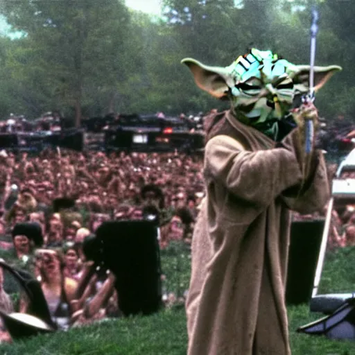 Image similar to yoda performing at woodstock