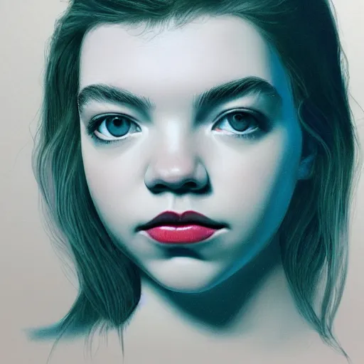 Image similar to anya taylor - joy portrait in detail in block colour by james jean,