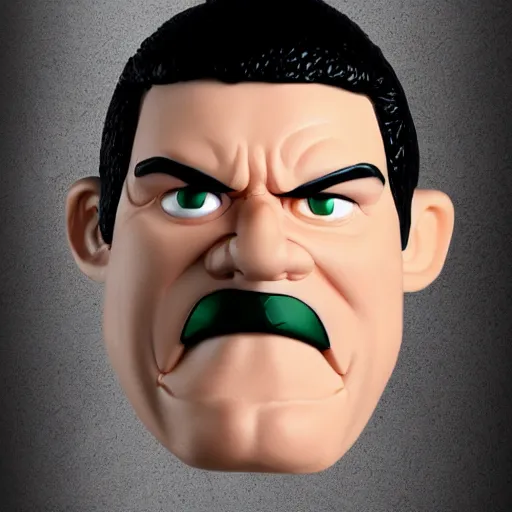 Image similar to Action figure face portrait. Knockoff character. Parody. Amateur creation. Original character. Product photography. Cheap. Dumb. Unusual.
