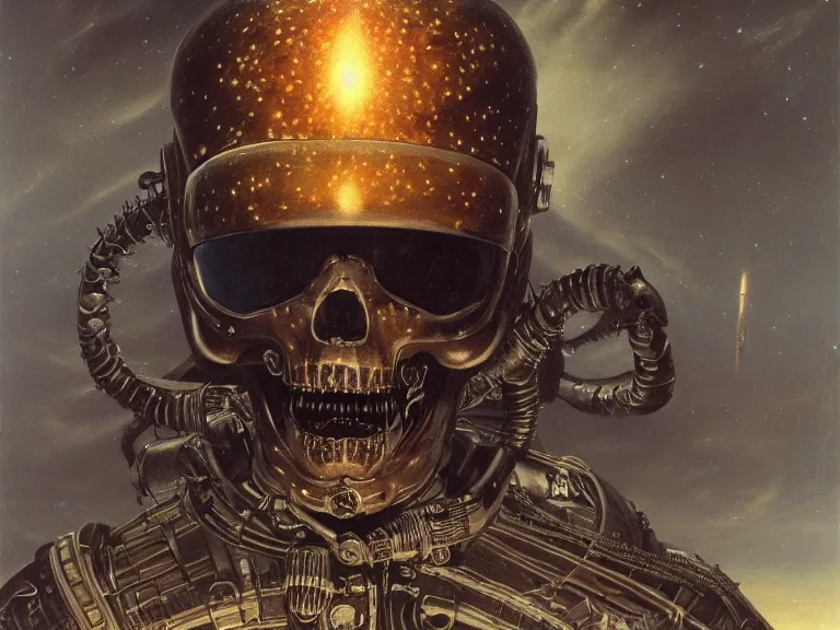 Prompt: a detailed profile airbrush painting of a skeleton in a space armour, cinematic sci-fi poster. technology flight suit, bounty hunter portrait symmetrical and science fiction theme with lightning, aurora lighting clouds and stars by beksinski carl spitzweg and tuomas korpi. baroque elements. baroque element. intricate artwork by caravaggio. Trending on artstation. 8k