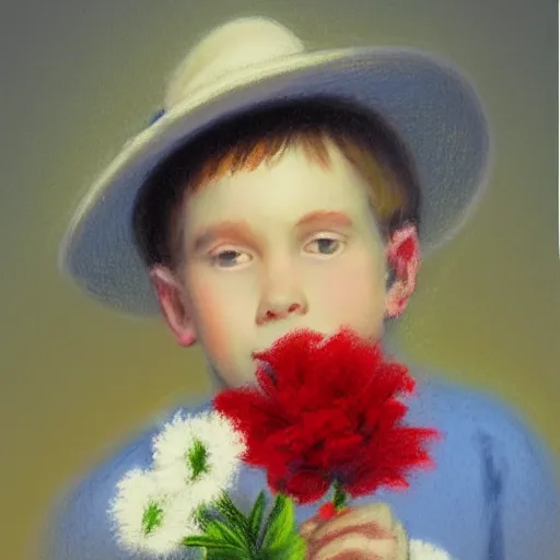 Image similar to a young boy is holding a bouquet of flowers, a pastel by bourgeois, pixabay, art & language, stockphoto, vray