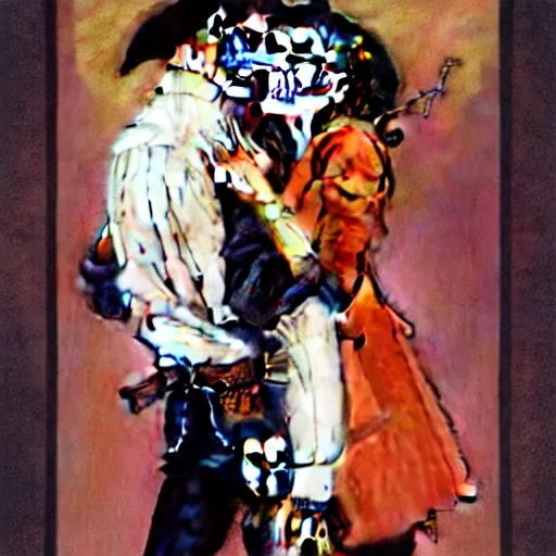 Image similar to in the style Norman Rockwell and Joshua Middleton, mila kunis, skull paint, dia de Los muertos, trenchcoat, day of the dead, full body, smiling, cowboy hat