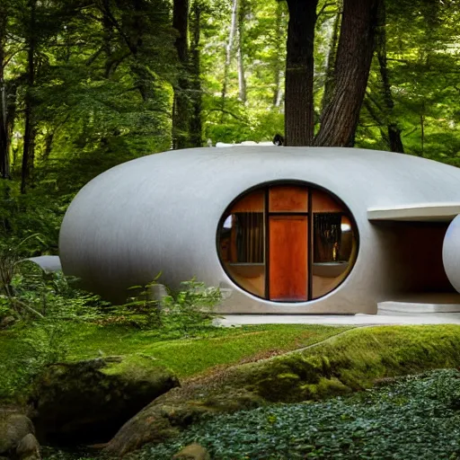 Image similar to futuristic pod dwelling by frank lloyd wright, contemporary architecture, photo journalism, photography, cinematic, national geographic photoshoot