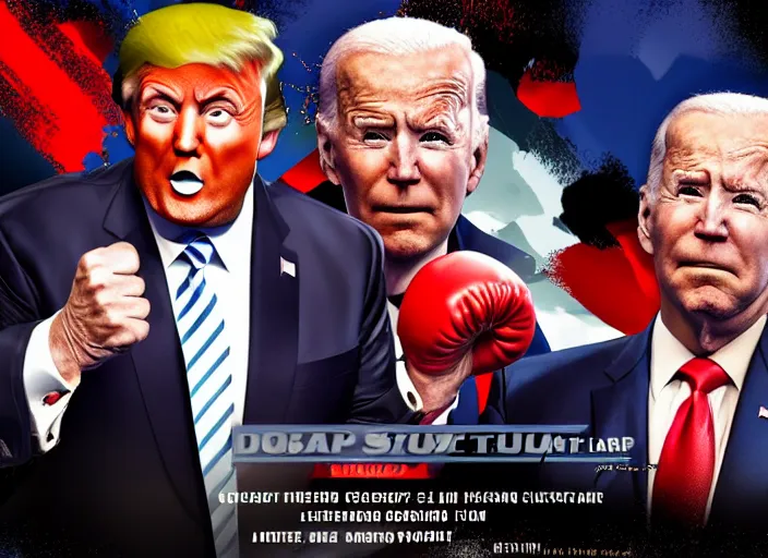 Image similar to hyper detailed ultra sharp full body character portrait of donald trump in a boxing match with joe biden, cinematic lighting, good value control, league of legends splash art, photorealistic eyes, smooth, realistic shading, enhance face, painted texture maps,