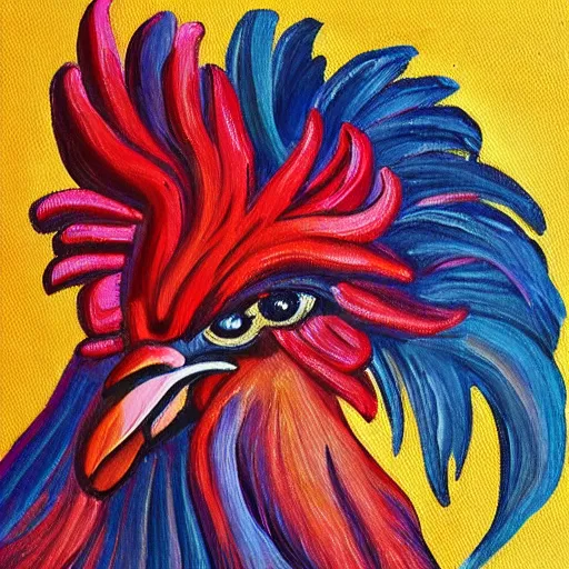 Image similar to painting of a rooster with human ears ear