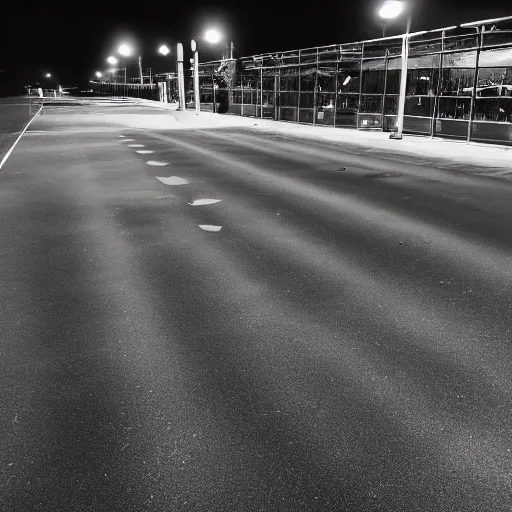 Prompt: liminal parking lot, shadow figure, at night, no cars