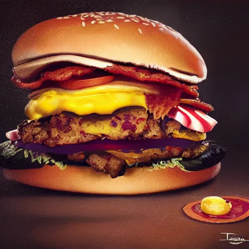 Prompt: portrait photography of Kevin Durant eating a giant hamburger, extra ketchup and mustard with overflowing bacon lettuce and tomato, cinematic lighting, highly detailed, feminine ethereal, D&D, hearthstone, digital painting, artstation, concept art, smooth, sharp focus, illustration, art by Terry Moore and Greg Rutkowski and Alphonse Mucha