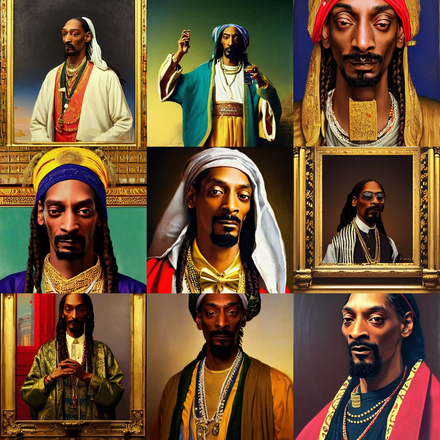 Prompt: orientalist painting of snoop dogg portrait by jean - leon gerome and otto pilny and adrien henri tanoux. cinematic, hyper realism, high detail 8 k