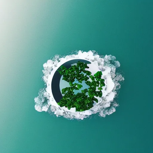 Image similar to geometric 3 d objects above ocean, sea line, vray render