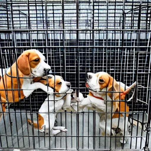 Image similar to beagles fighting in a cage