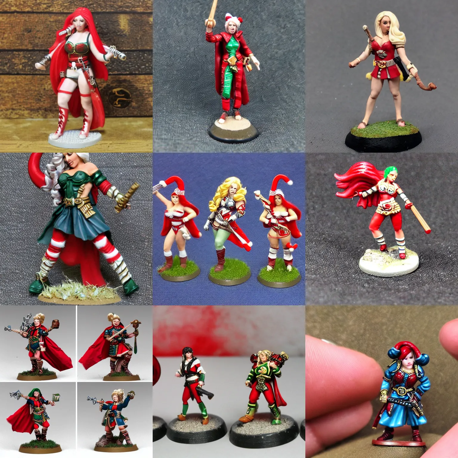 Prompt: 2 8 mm heroic scale miniature. games workshop. human bard. christina aguilera with candy cane hair color.
