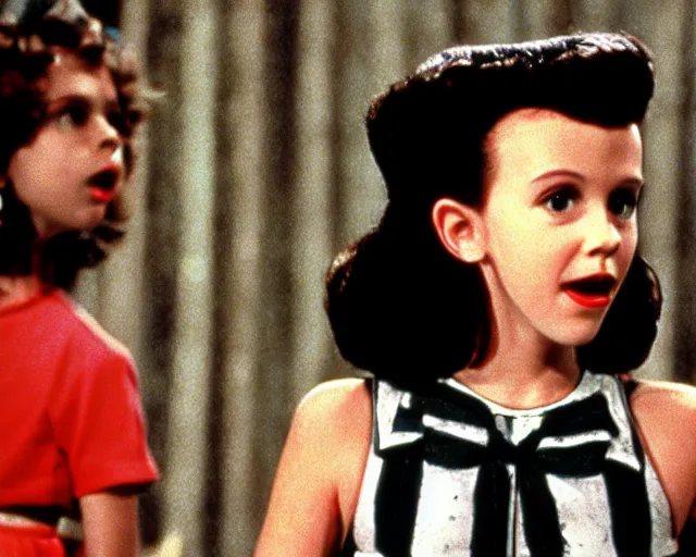 Prompt: millie bobby brown as lydia in beetlejuice, 1988, cdx