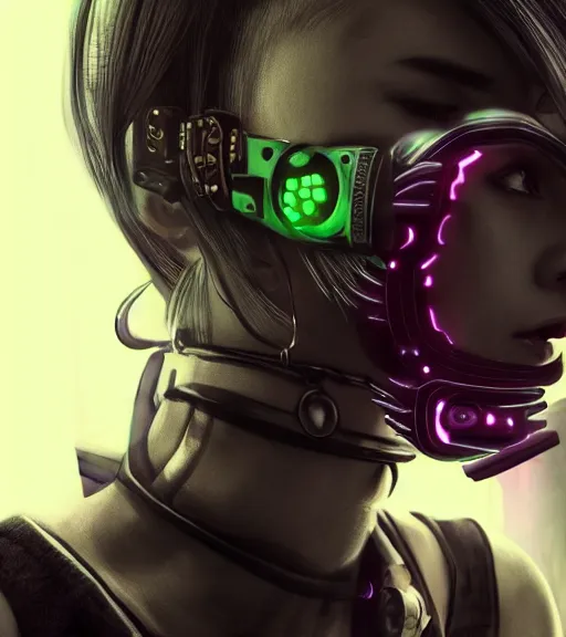 Image similar to detailed realistic female character cyberpunk wearing thick technological collar around neck, realistic, art, beautiful, 4K, collar, choker, collar around neck, punk, artstation, detailed, female, woman, choker, cyberpunk, neon, punk, collar, choker, collar around neck, thick collar, tight around neck, punk,