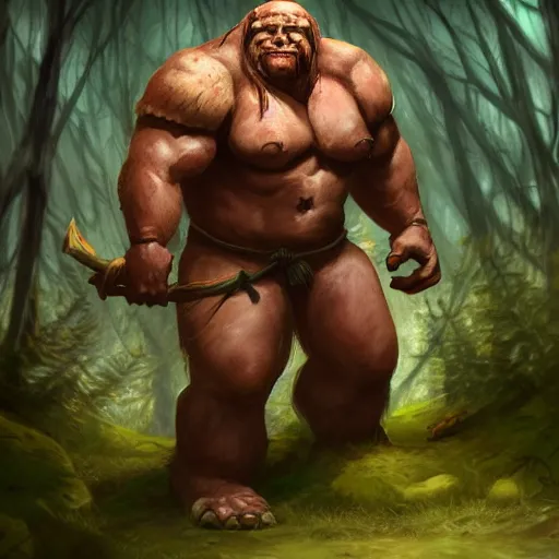 Image similar to an ettin from dnd in a dark forest, digital art, high quality render, artstation