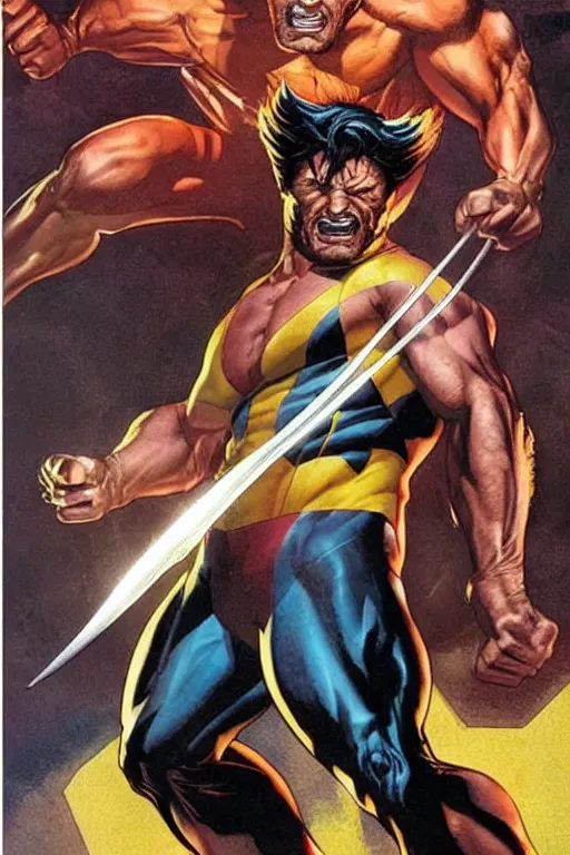 Image similar to comic book cover art. wolverine. alex ross