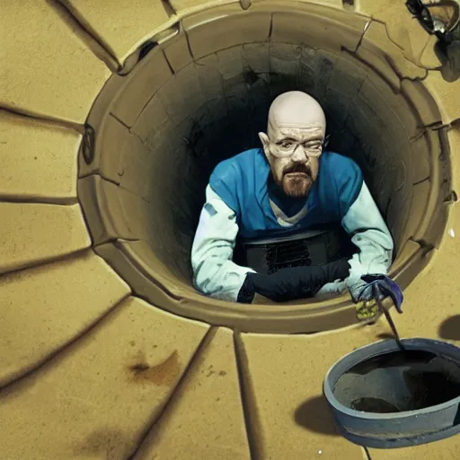 Image similar to Walter white halfway in a sewer