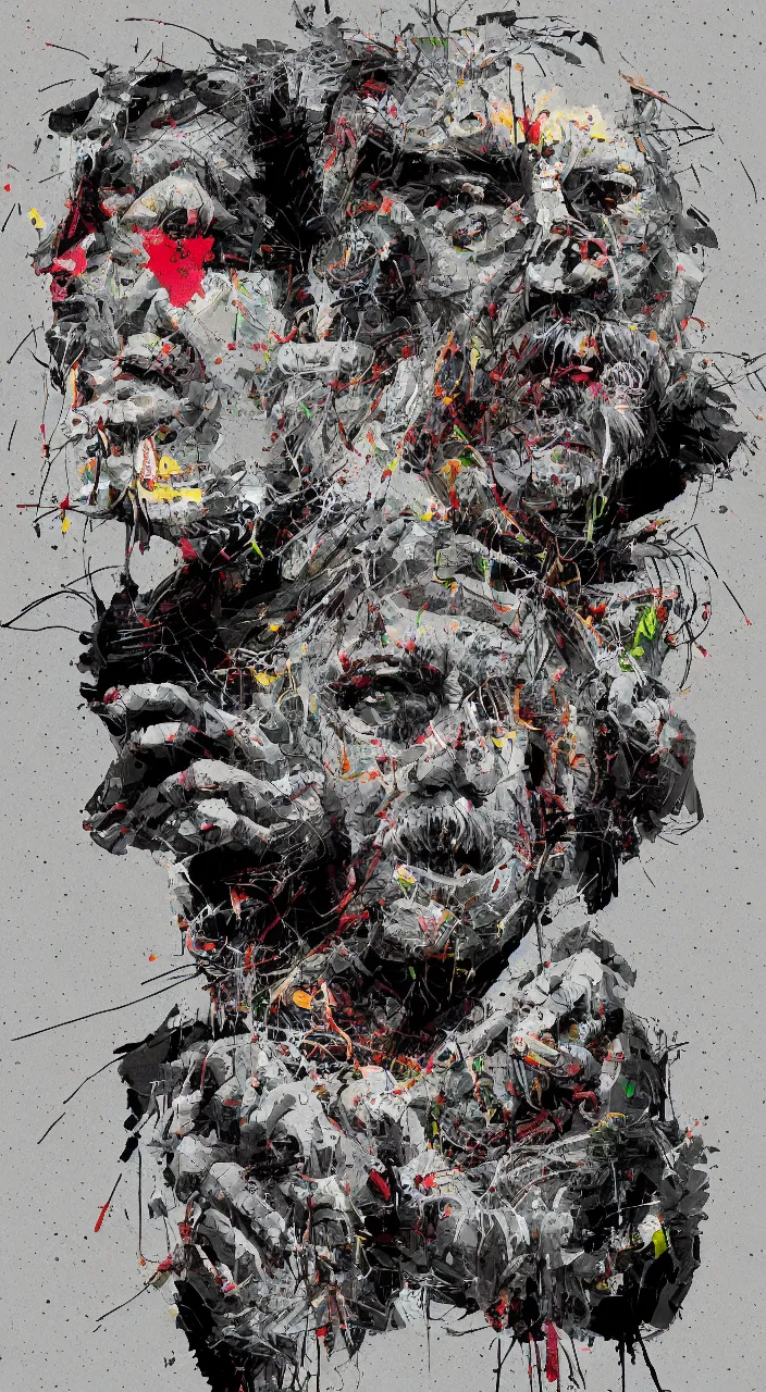 Prompt: pixel sorting in the style of ralph steadman, gearlord digital celluar automata