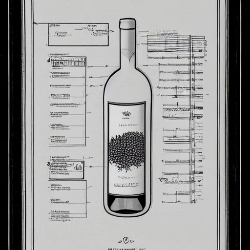 Prompt: blueprint of a bottle of wine