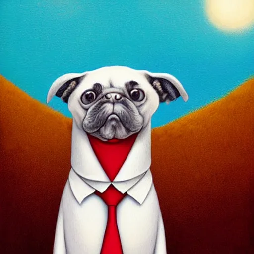 Image similar to portrait illustration of funny dog in the white tuxedo and red tie by jeremiah ketner, quint buchholz, wlop, dan mumford