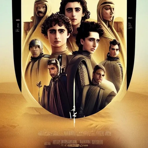 Image similar to Dune Characters Poster in Arabic, Timothée Chalamet is Paul, تيموثي شالاميت هو بول, cinematic HDRI 8K