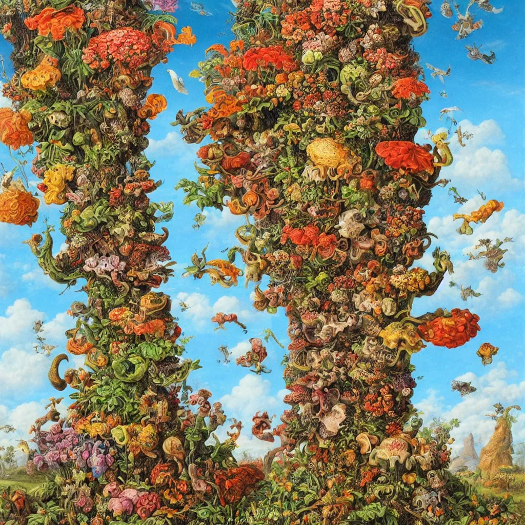 Image similar to a single! colorful!! fungus tower clear empty sky, a high contrast!! ultradetailed photorealistic painting by todd schorr and maria sibylla merian, hard lighting, masterpiece