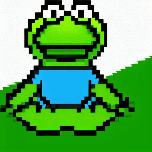 Image similar to pixel art illustration of kermit the frog made by reffpixels, isometric version