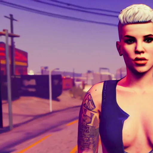 Image similar to pop singer Halsey in GTA V, 4k