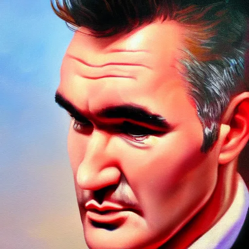 Image similar to oil painting of the singer Morrissey, highly detailed, 8k, cinematic,