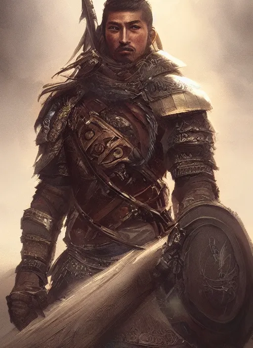 Image similar to portrait, A Turkic warrior, Central Asia, Dynamic lighting, cinematic, establishing shot, extremely high detail, photorealistic, cinematic lighting, intricate line drawings, post processed, concept art, artstation, style by Raphael Lacoste, Eddie Mendoza