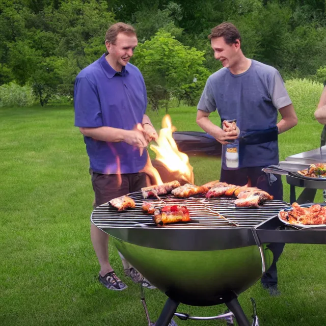 Image similar to a photograph of jerma 9 8 5 having a barbecue