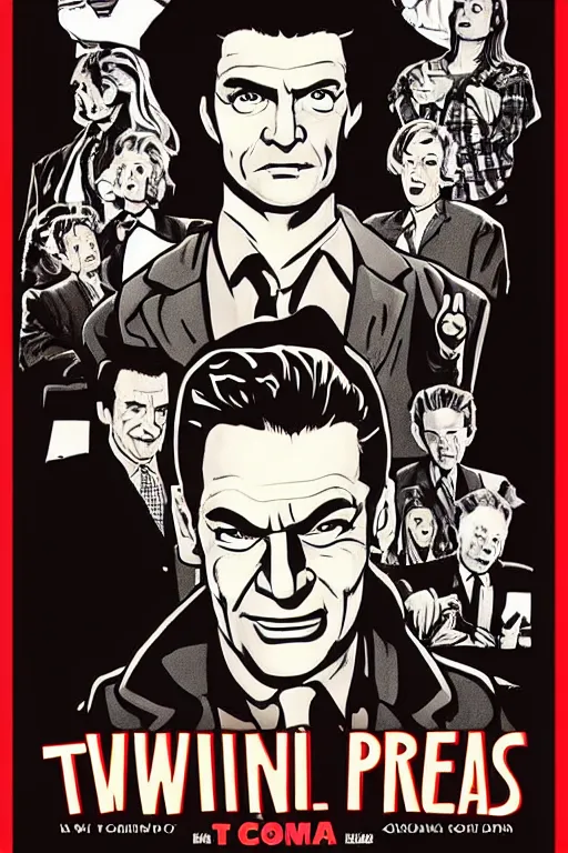 Prompt: Twin Peaks comic poster artwork by Gigi Cavenago