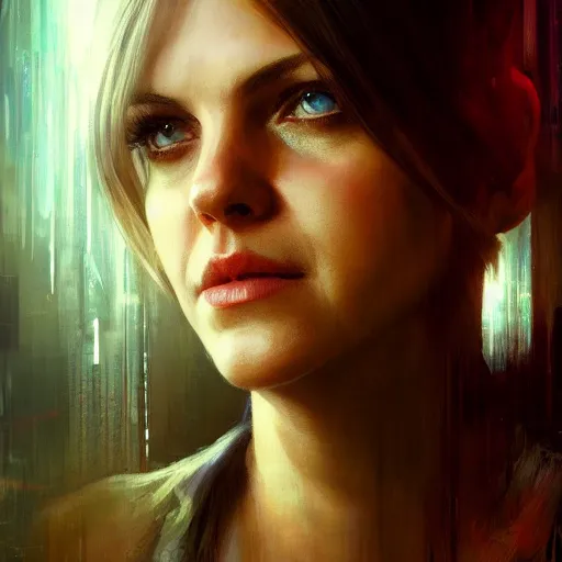 Image similar to anna farris, hyperrealistic portrait, bladerunner street, art of elysium by jeremy mann and alphonse mucha, fantasy art, photo realistic, dynamic lighting, artstation, poster, volumetric lighting, very detailed face, 4 k, award winning