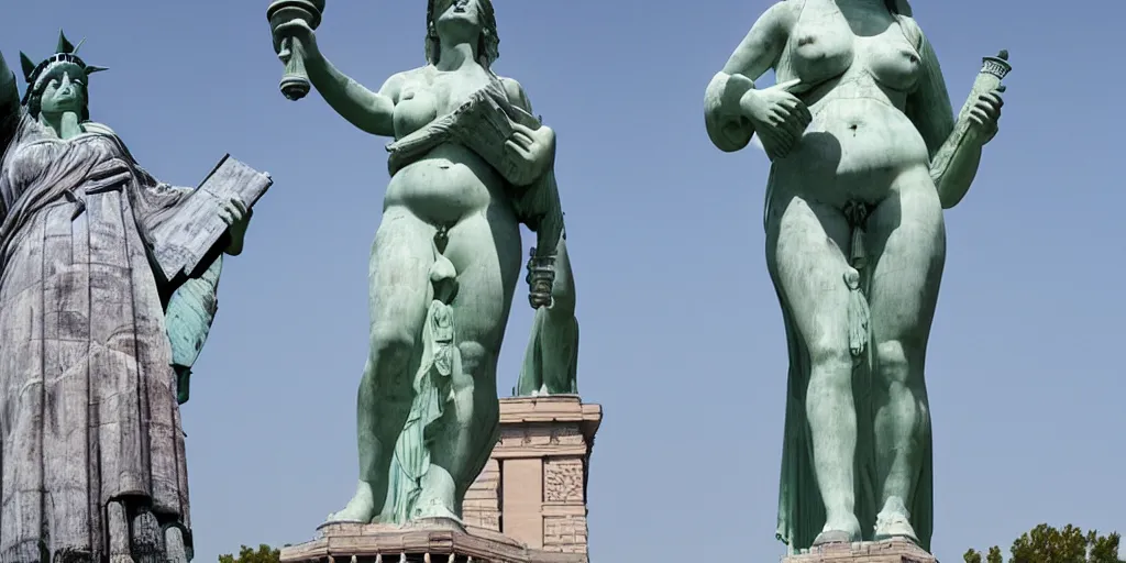 Image similar to venus de milo and the statue of liberty