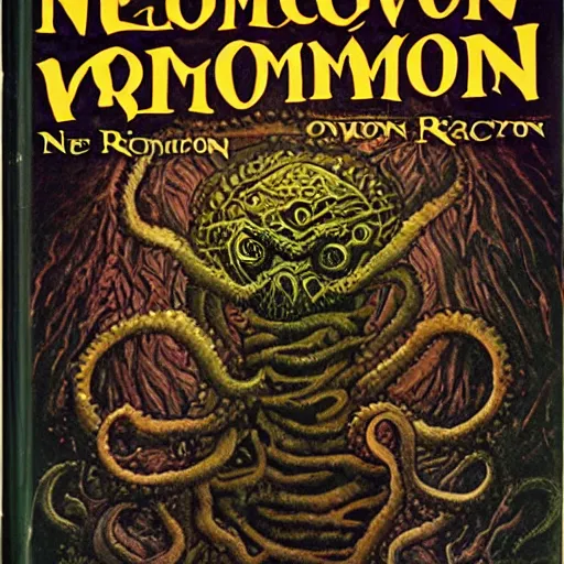 Prompt: the cover of an eldritch lovecraftian version of the necronomicon