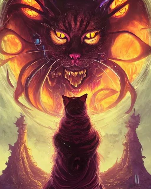 Prompt: Cat necronomancer, portrait, magic the gathering artwork, D&D, fantasy, cinematic lighting, centered, symmetrical, highly detailed, digital painting, artstation, concept art, smooth, sharp focus, illustration, volumetric lighting, epic Composition, 8k, art by Akihiko Yoshida and Greg Rutkowski and Craig Mullins, oil painting, cgsociety