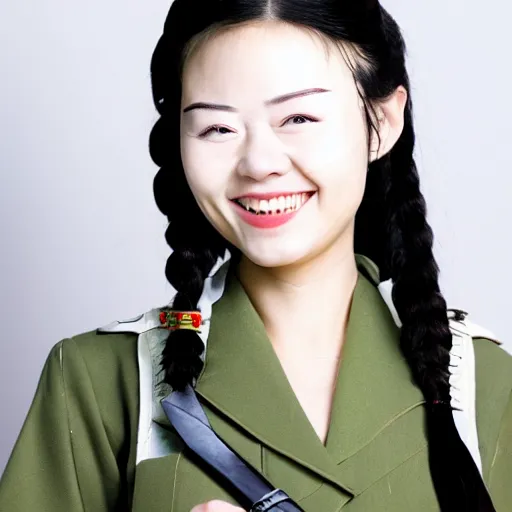 Image similar to Chinese woman, odango with ponytails, eyepatch, military uniform